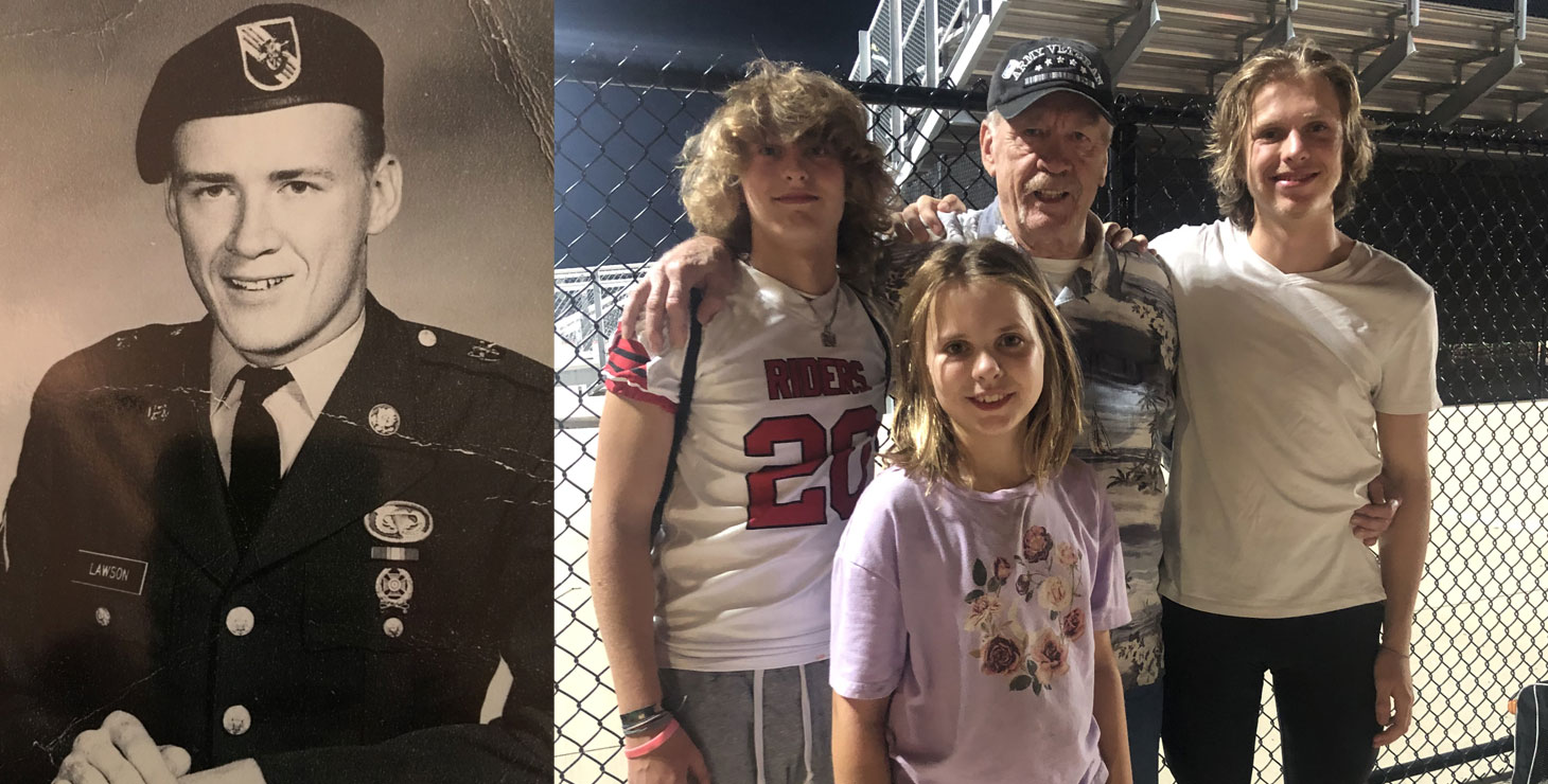 A collage of Sergeant Larry Lawson in uniform and posing with his grandkids.